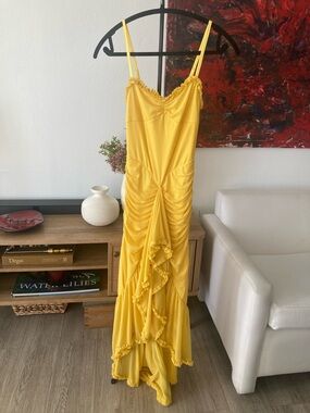 Yellow Ruffled Ruched Maxi Dress - Women